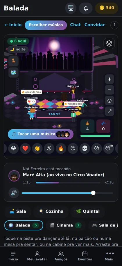 O TaunT no celular: a Balada com a galera dançando e o clipe tocando